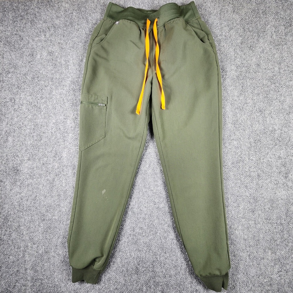 Figs HW Zamora Jogger Scrub Pants Olive Green Orange Drawstring W22SW2012 Small